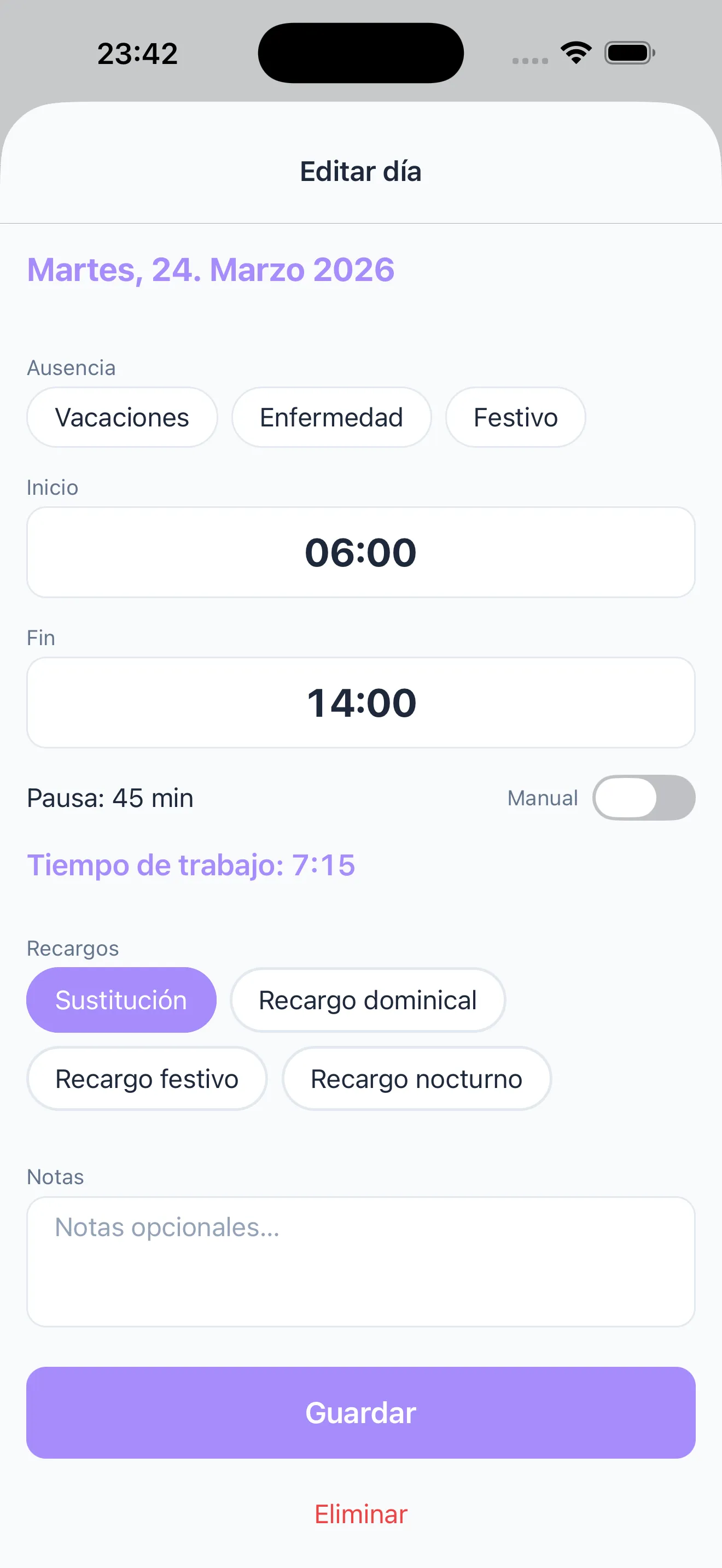 Recargos y sustituciones
