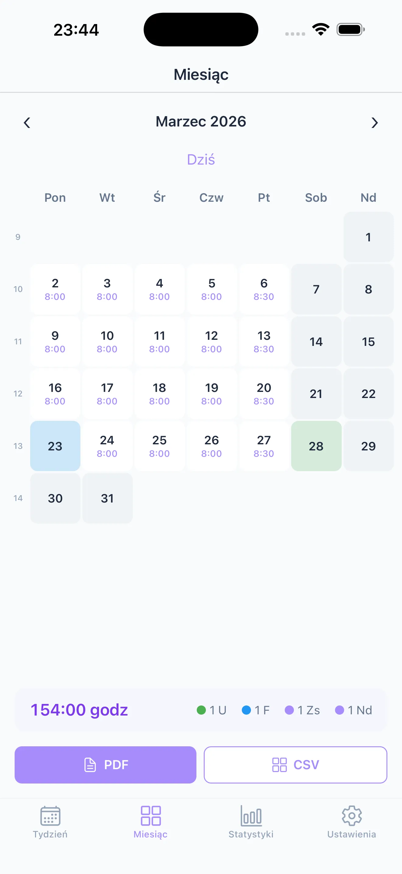 Ewidencja czasu. Jako PDF.