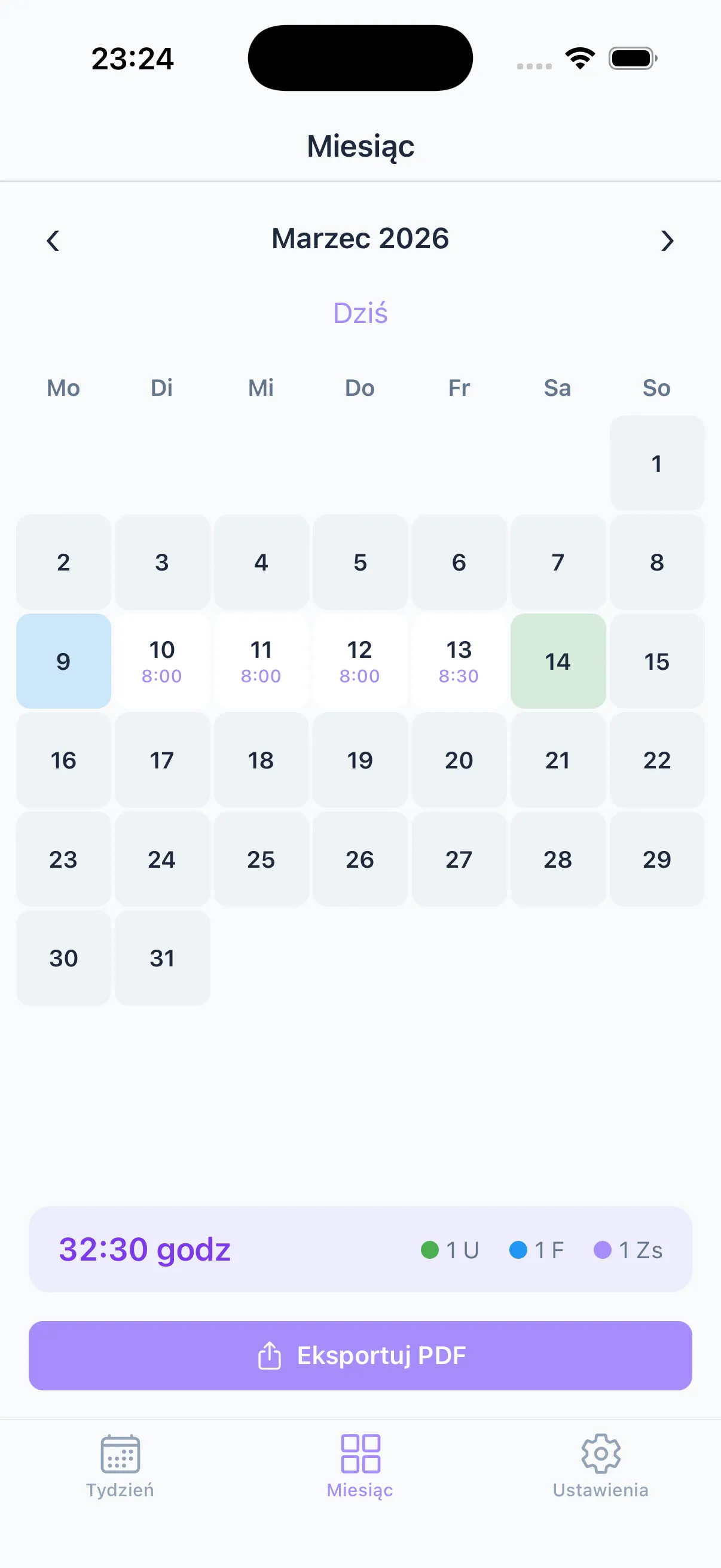 Widok miesiąca i PDF