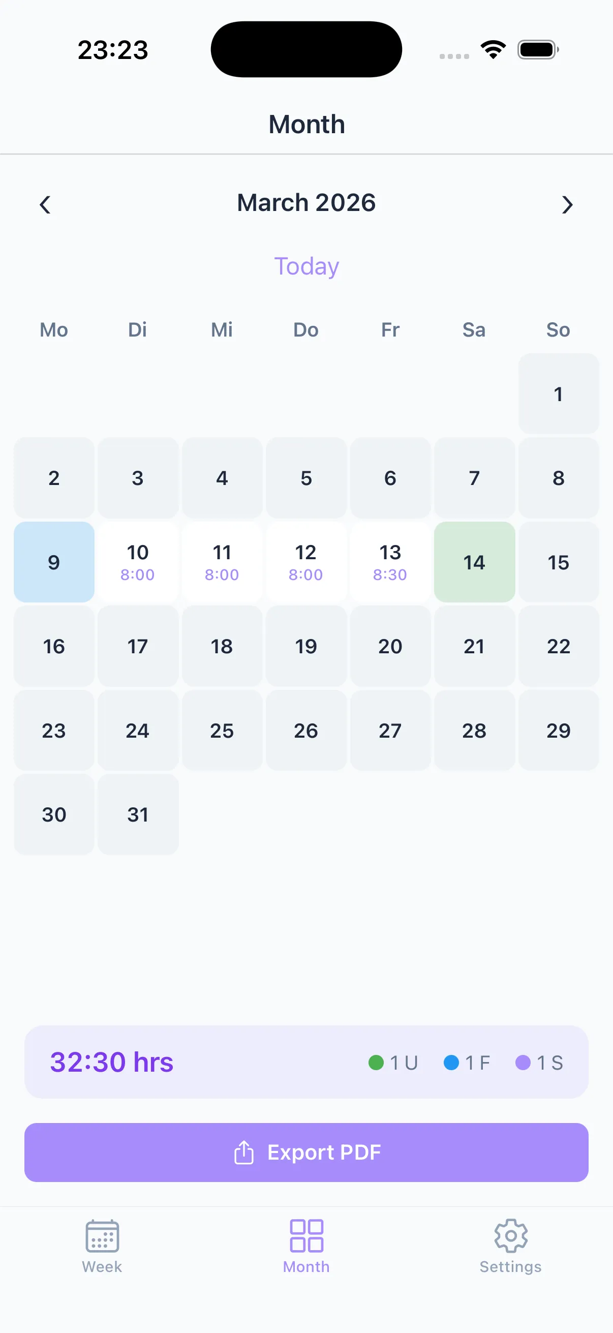 Month view & PDF export