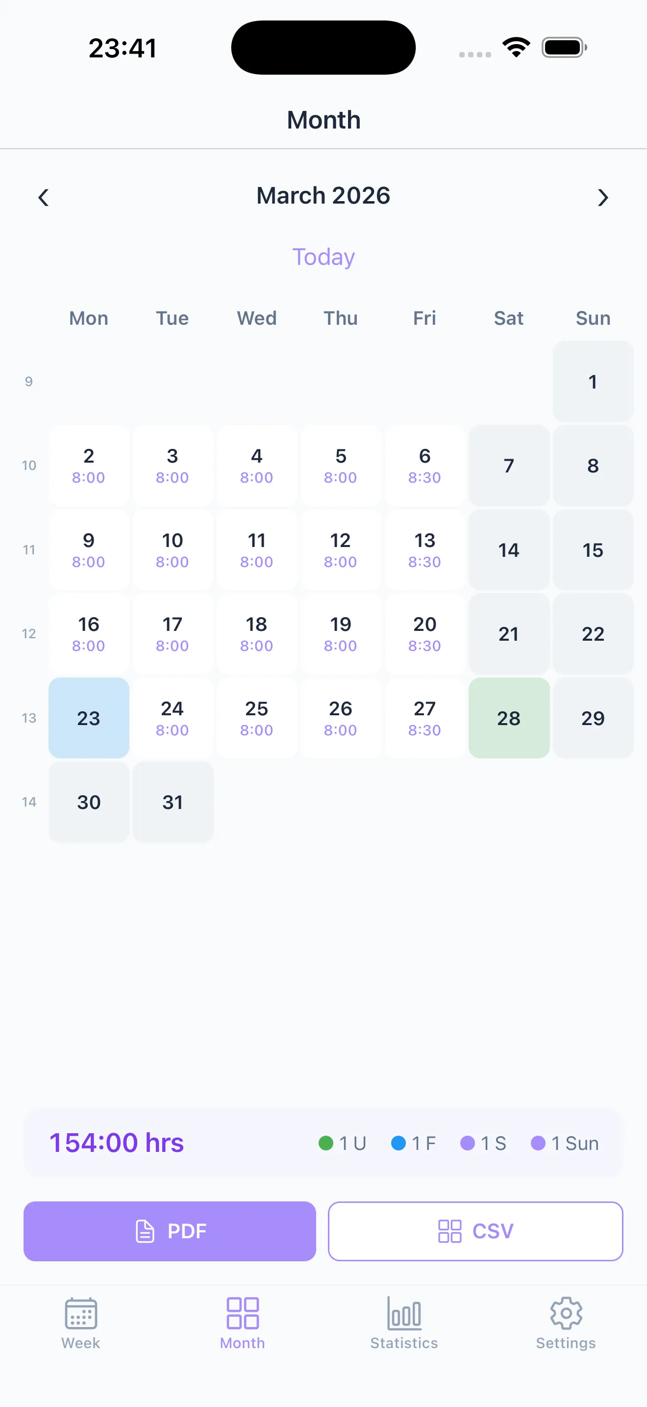 Work time record. As PDF.