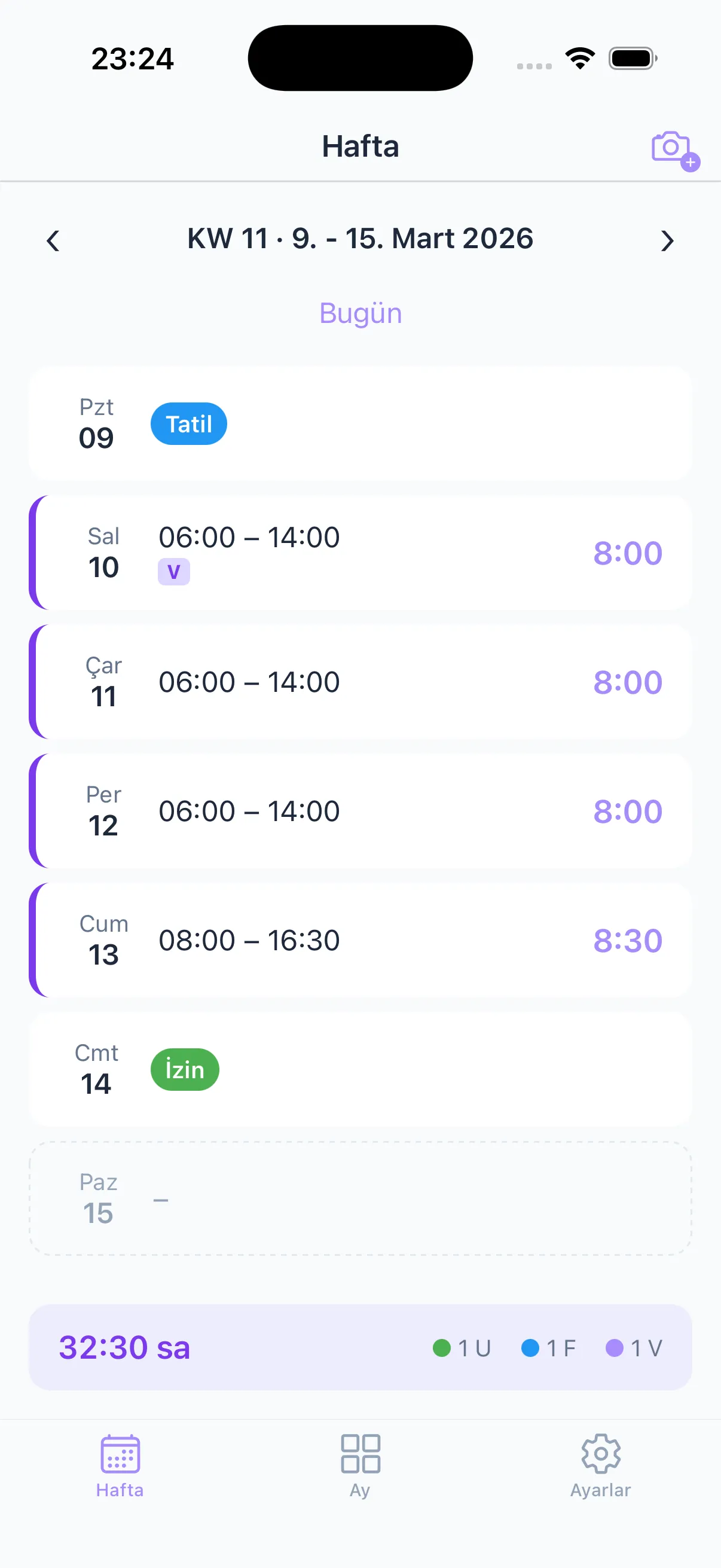 Haftalık görünüm