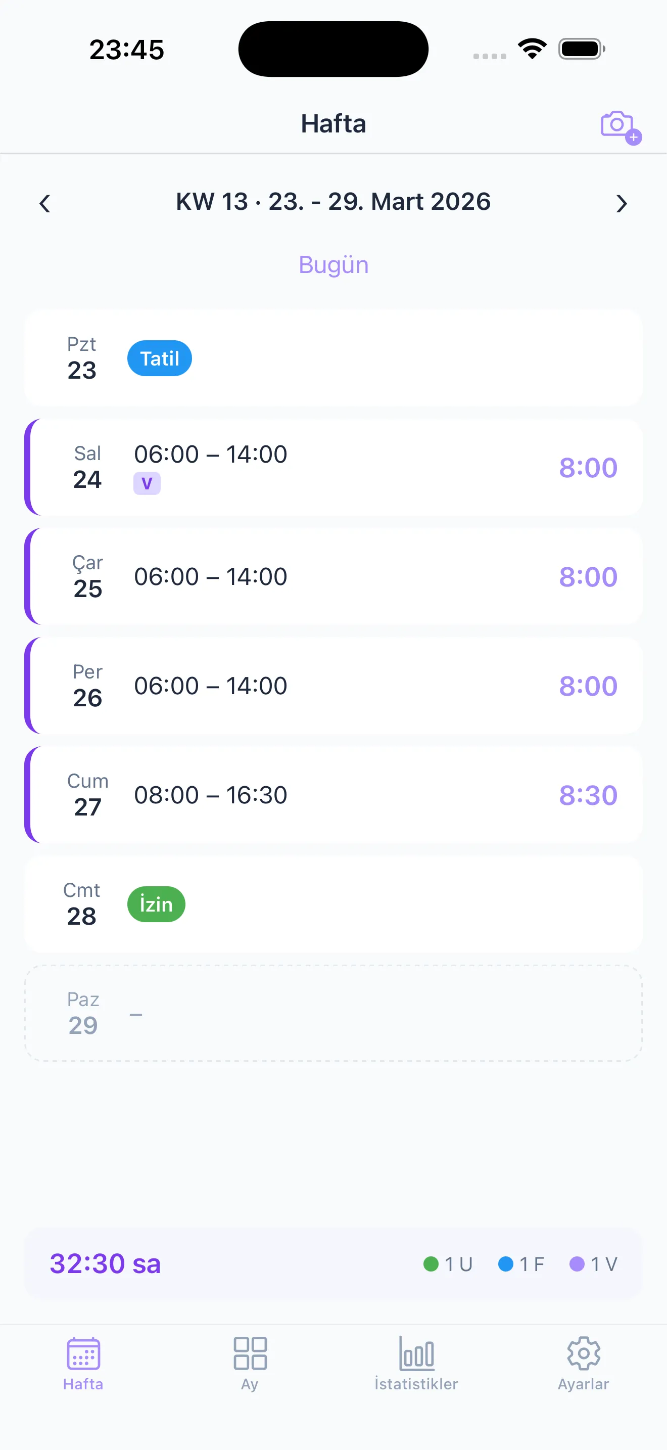 Haftalık görünüm